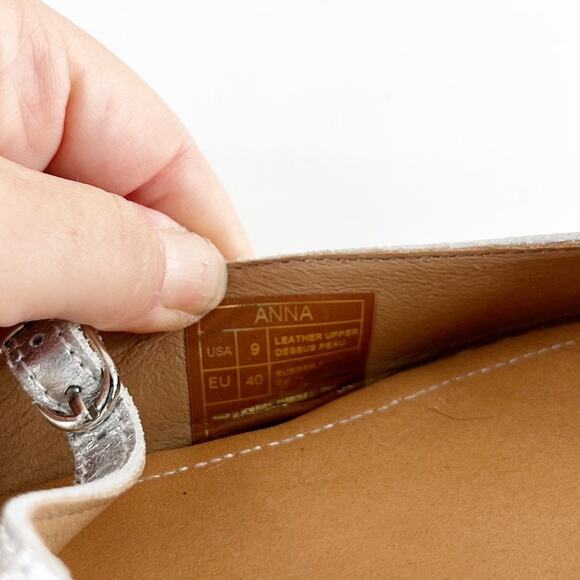 Antonio De Faria Anna Leather Slingback Mary Jane Pointed Toe Flats Silver 9 - Picture 3 of 8